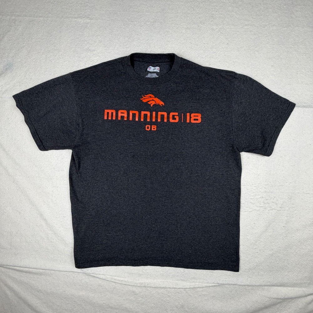 NFL Team Apparel Denver Broncos Peyton Manning 18 T-Shirt Mens XL Gray Orange